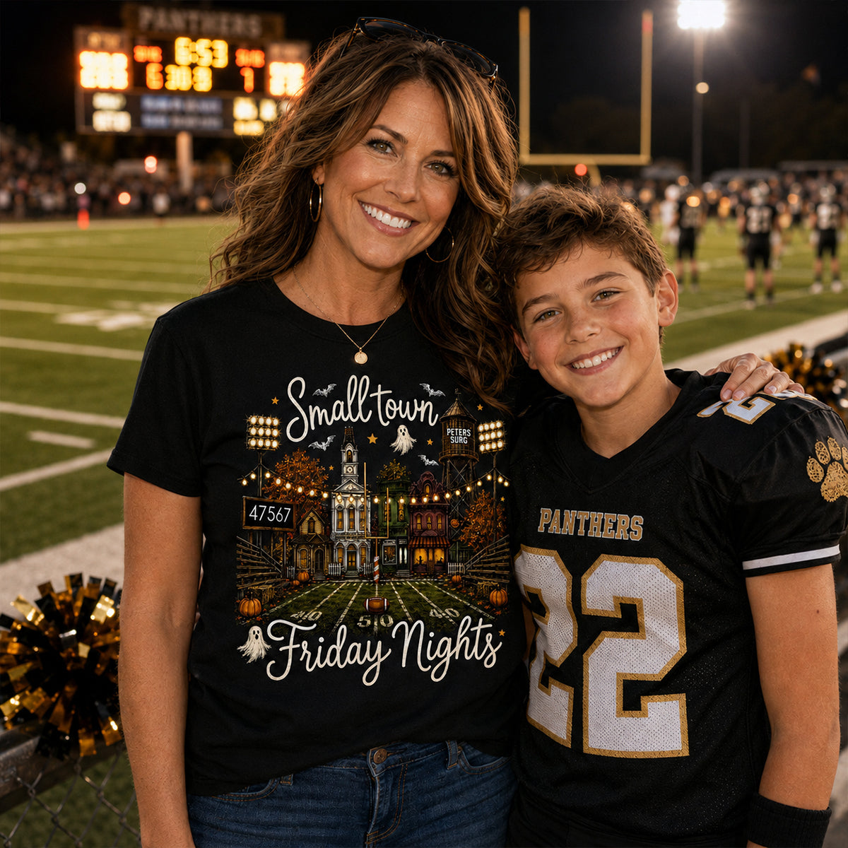 Fall Halloween Small Town Friday Nights - Personalized Shirt - Custom Town Name & Zip Code