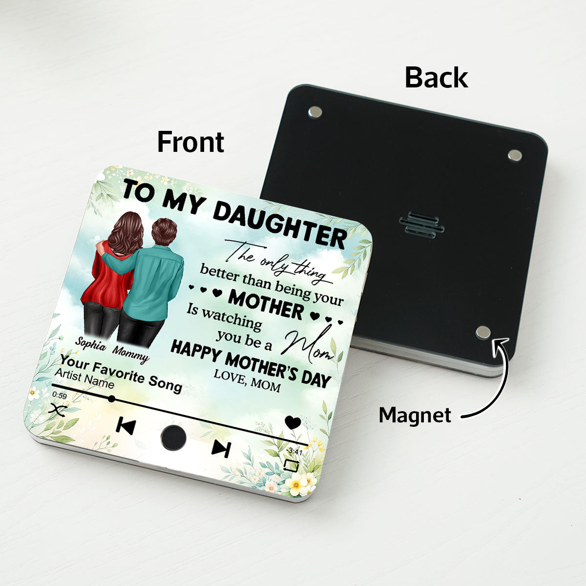 To My Daughter From Mom Personalized Music Fridge Magnet, Heartfelt 2025 Gift For Daughter
