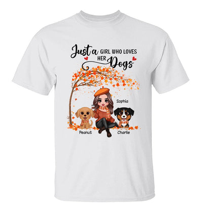 Fall Season Doll Woman Sitting With Watercolor Cute Dogs Personalized Shirt