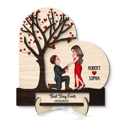 Proposal Couple Under Heart Tree Personalized 2-layer Wooden Plaque