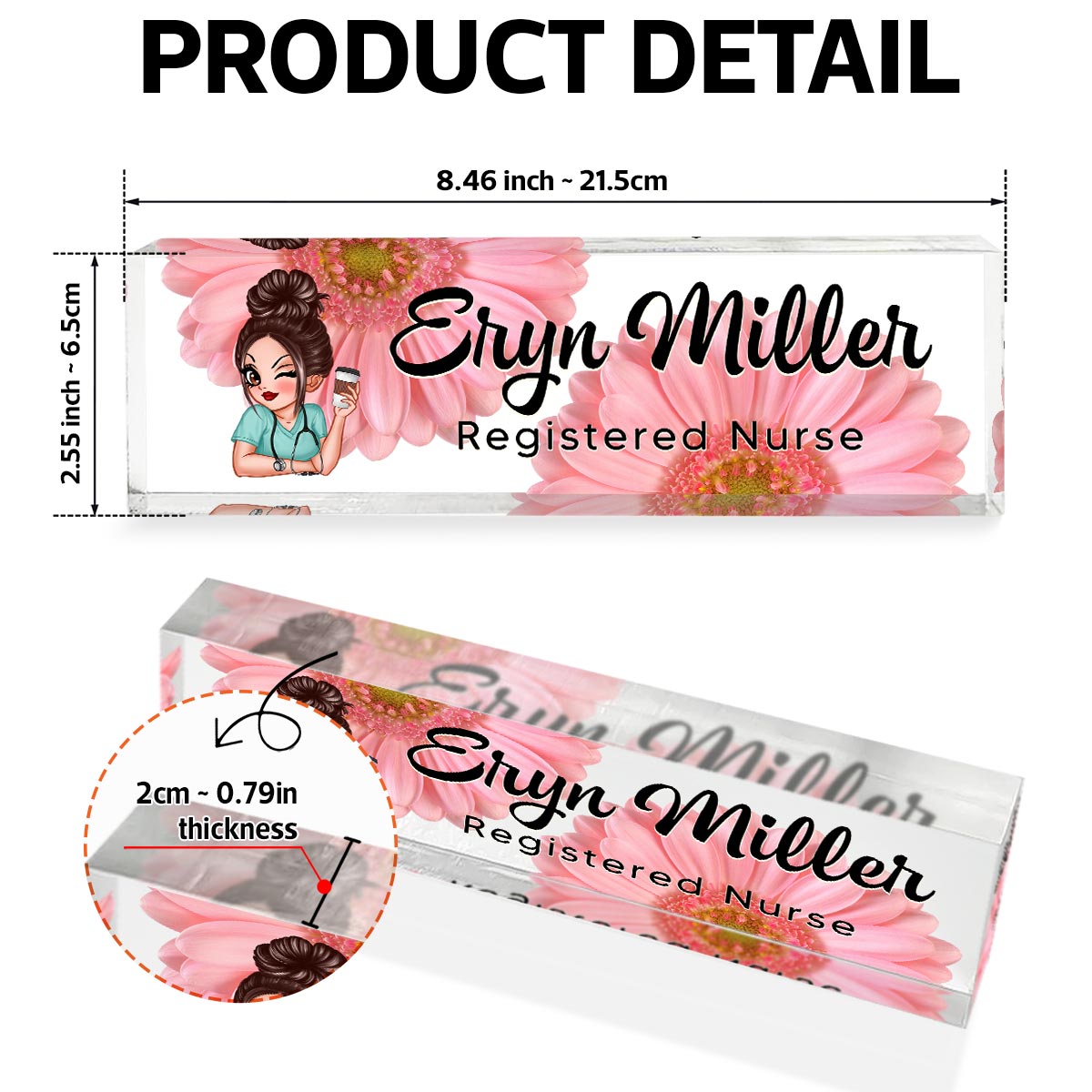 Nurse Doctor Floral Personalized Acrylic Desk Name Plate