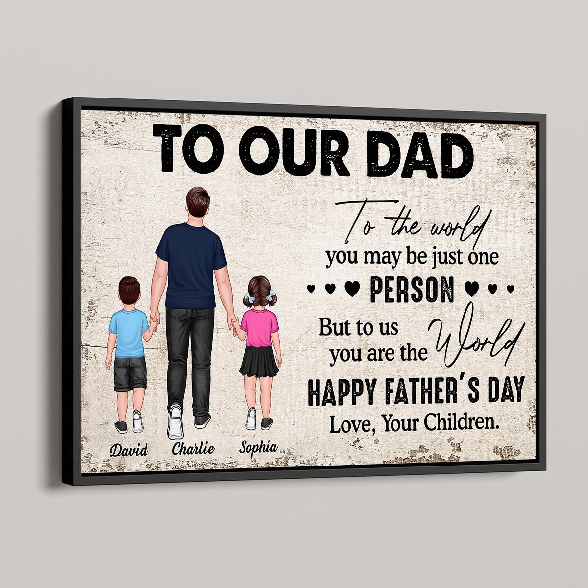 To My Dad Walking Dad And Kids Personalized Horizontal Poster