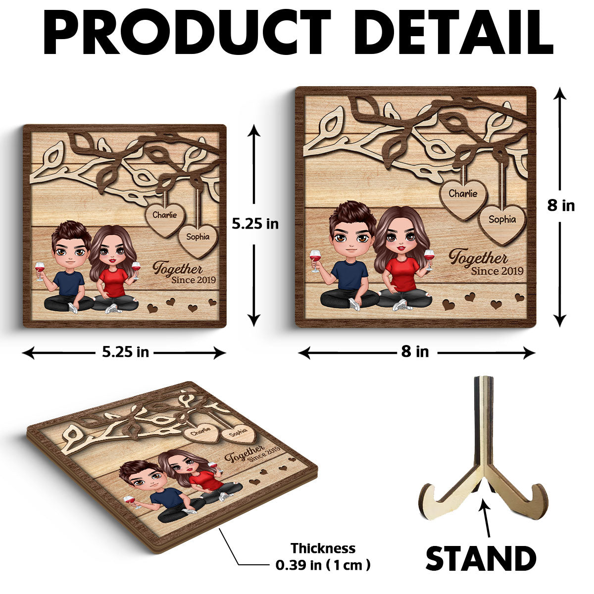 Doll Couple Sitting Under Tree Personalized 2-Layer Wooden Plaque