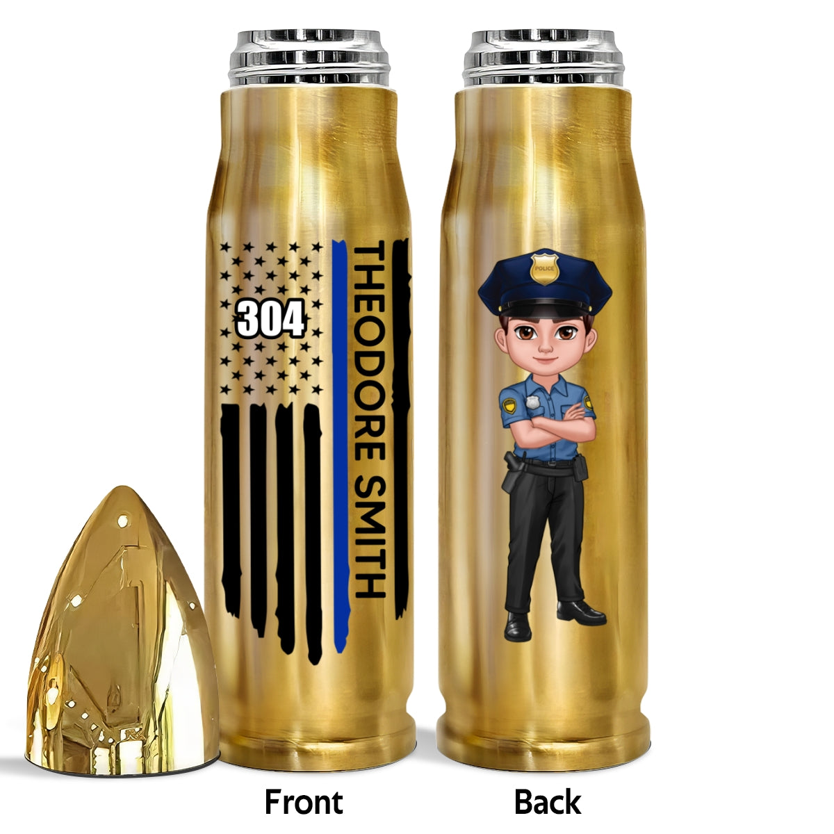 Police Thin Blue Line Personalized Bullet Tumbler, Appreciation Gift, Christmas Gift