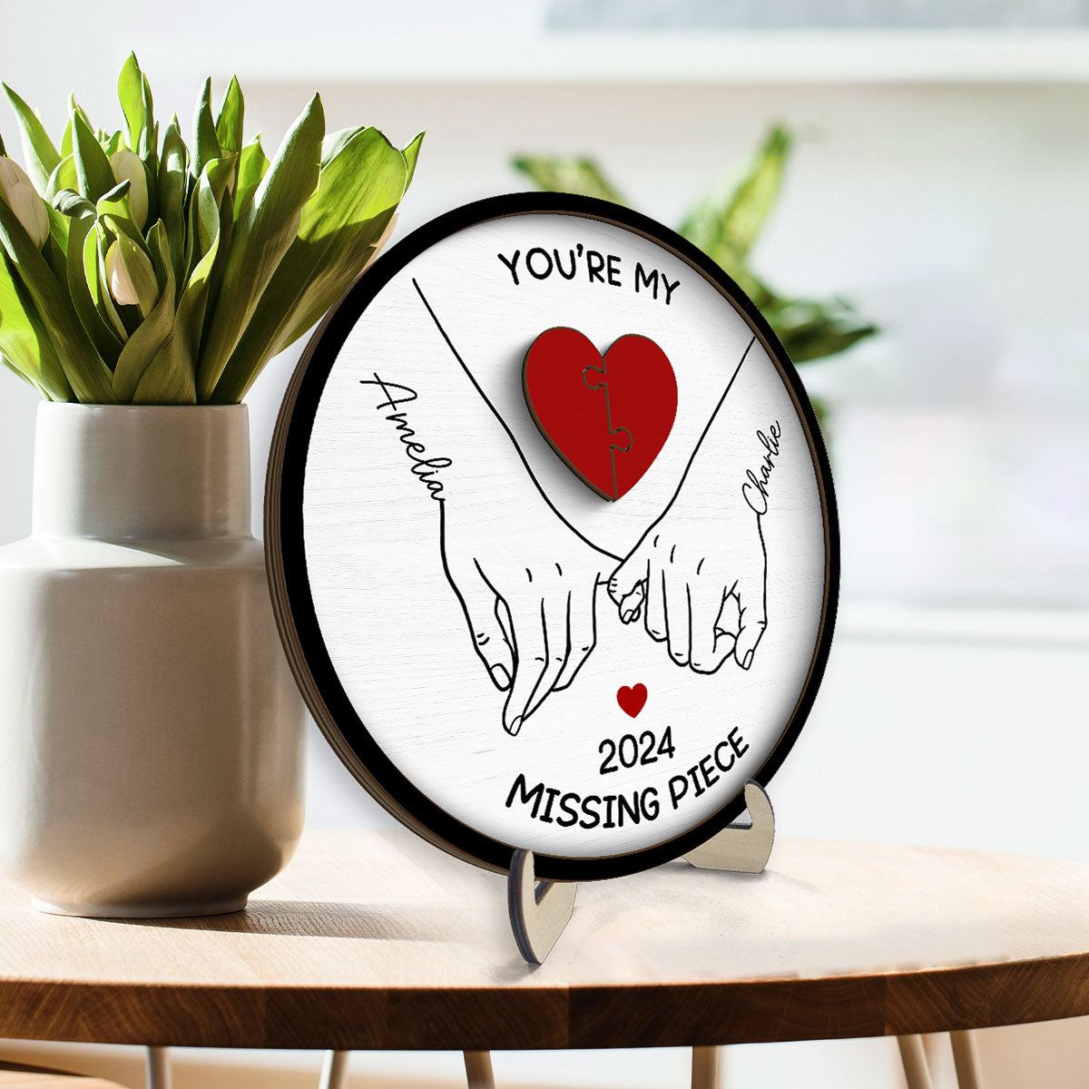 Personalized Couple Pinky Promise Hands 2-Layer Wooden Plaque, You're My Missing Piece,  gift, Anniversary gift for Couples