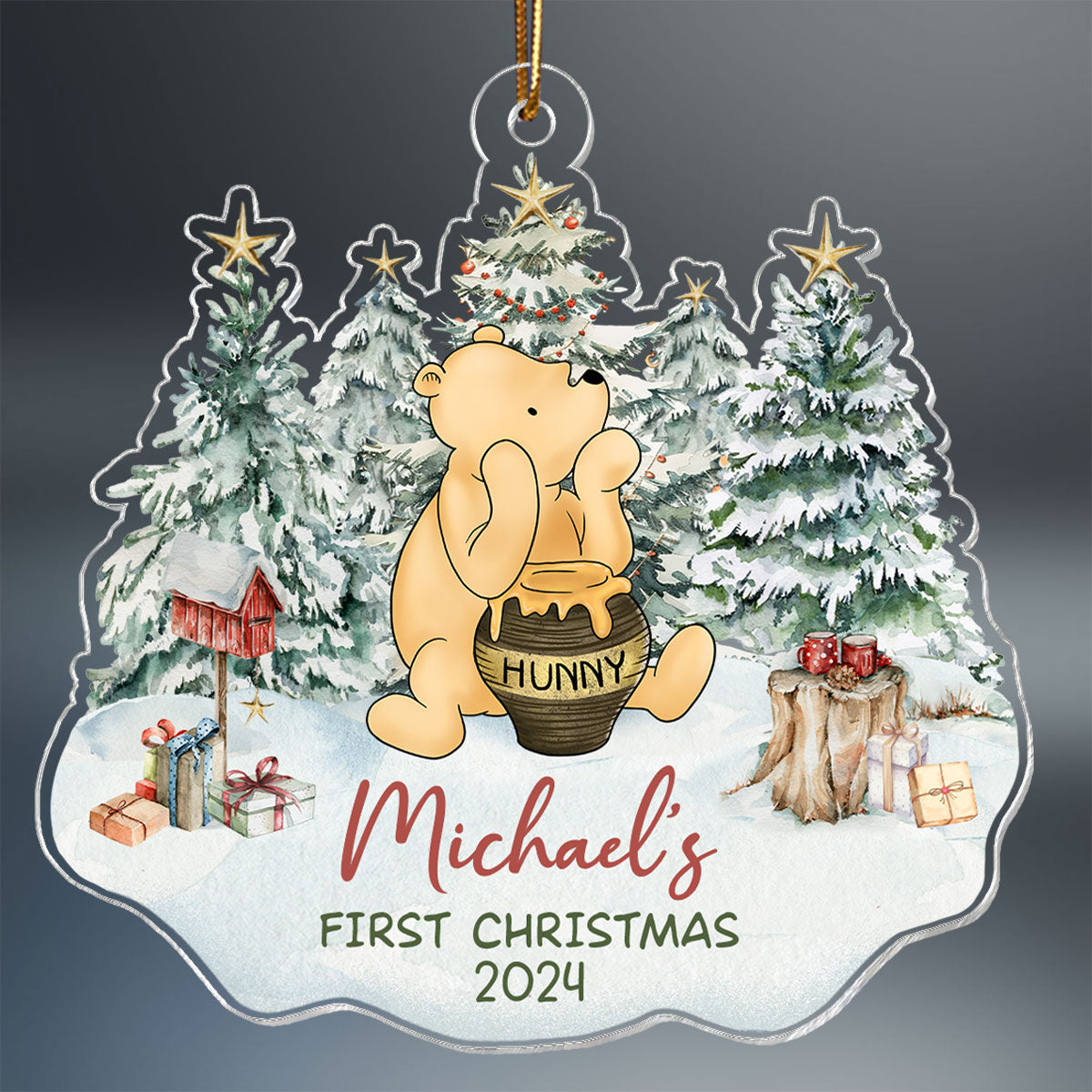 Cute Bear Character Baby's First Christmas Personalized Acrylic Ornament, Christmas Gift For Newborns, New Parents