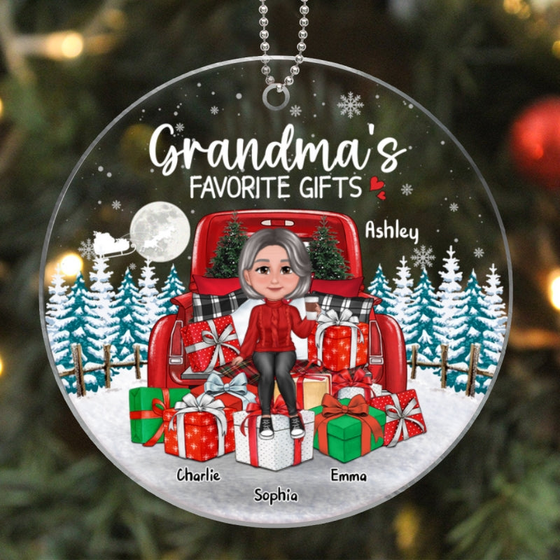 Grandma Mom Sitting On Truck Favorite Gifts Personalized Acrylic Ornament