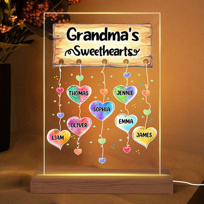 Grandma‘s Sweethearts Watercolor Heartstrings Personalized Rectangle Acrylic Plaque With LED Night Light