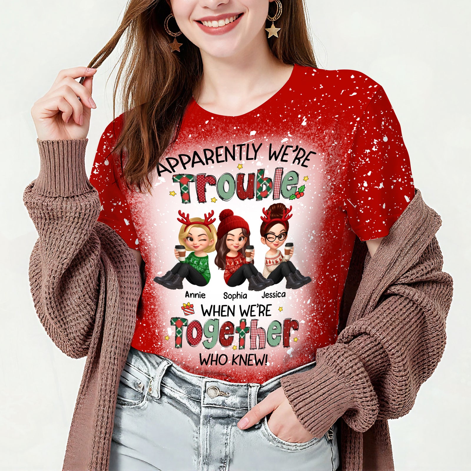 Christmas Besties Apparently We're Trouble When We're Together - Personalized Shirt - Gift For Best Friends, Matching Group Shirts