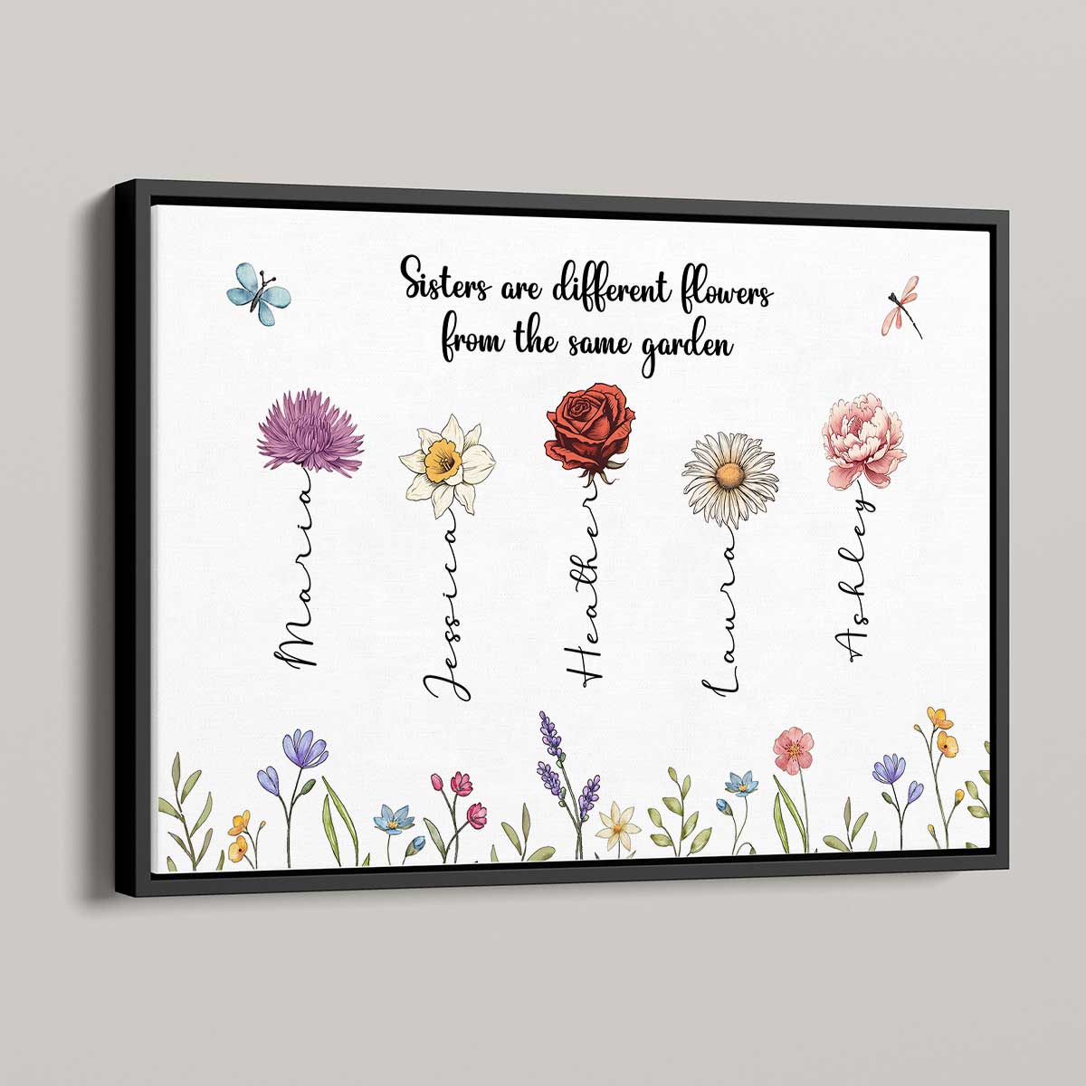 Sisters Are Different Flowers From The Same Garden Personalized Poster, Long Distance Togetherness Birthday Christmas Gift For Sisters, Siblings