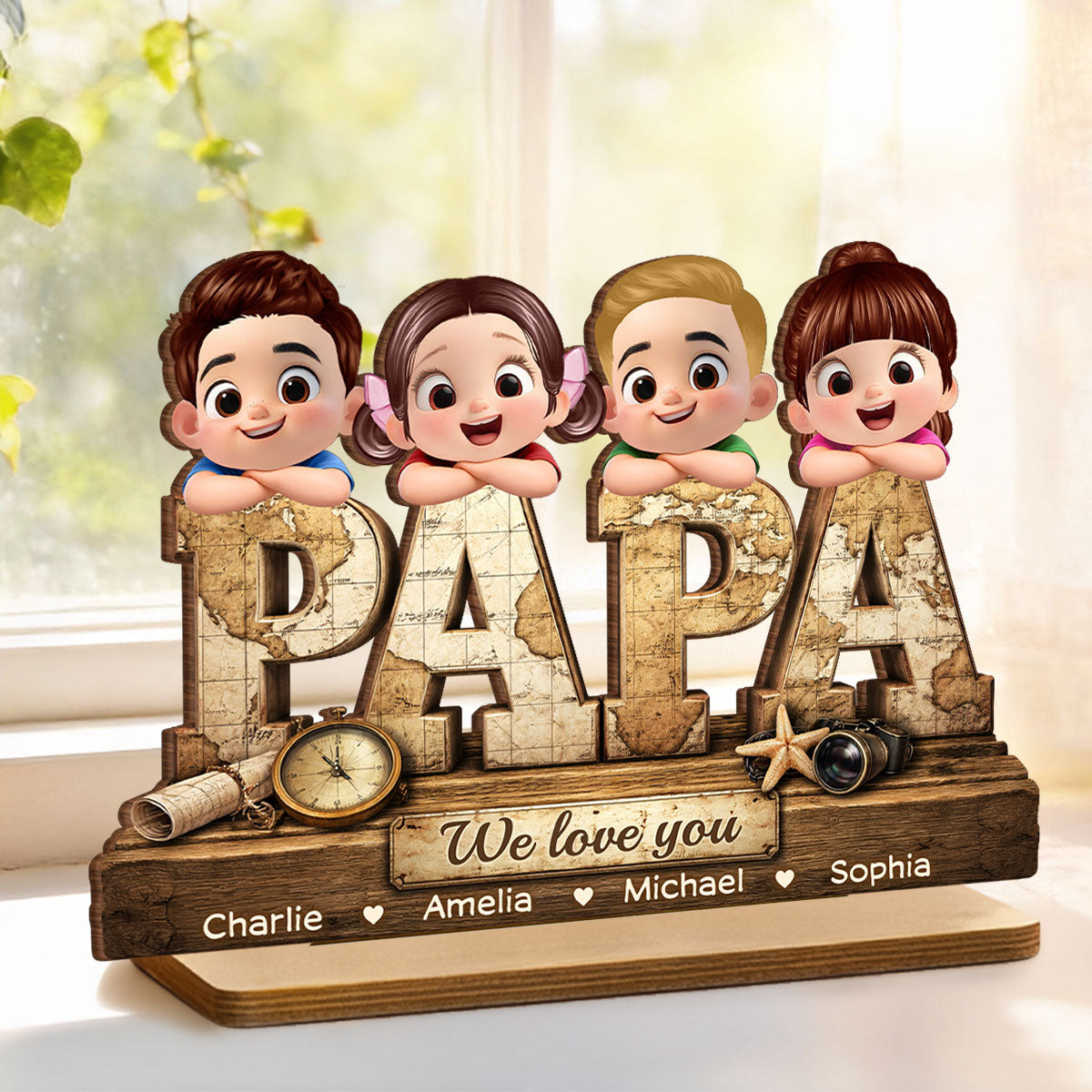 Papa We Love You - Personalized 2-Layered Wooden Plaque - Sentimental Father's Day Gift for Grandpa, Dad, Husband