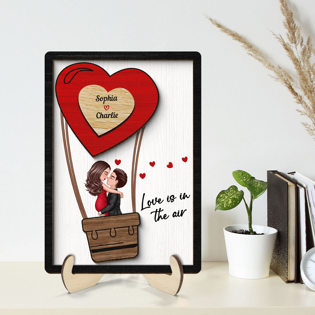 Couple Kissing On Air Balloon  Gift Personalized 2-layer Wooden Plaque