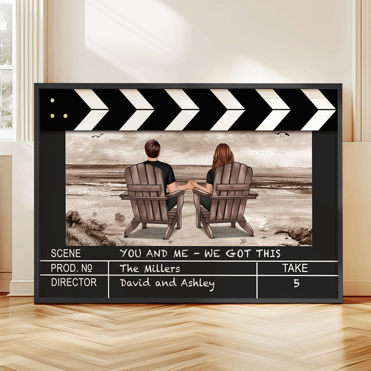 Couple At Beach Scene Home Decor Film Clapper Board Style Personalized Poster