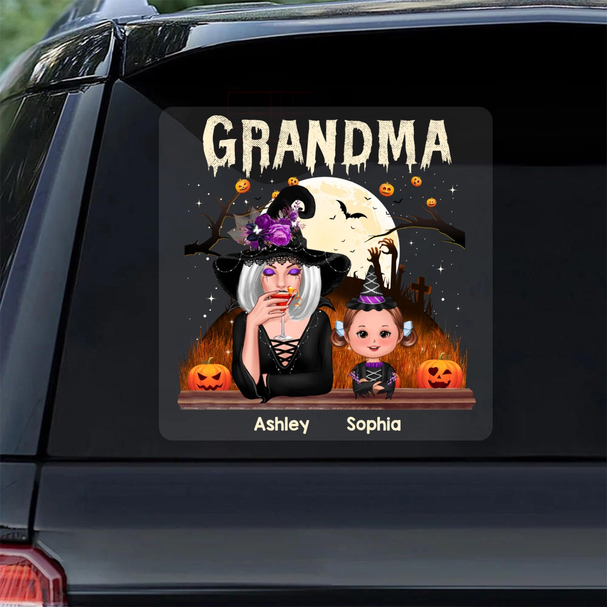 Grandma Mom And Kids Halloween Night Personalized Decal, Halloween Decor