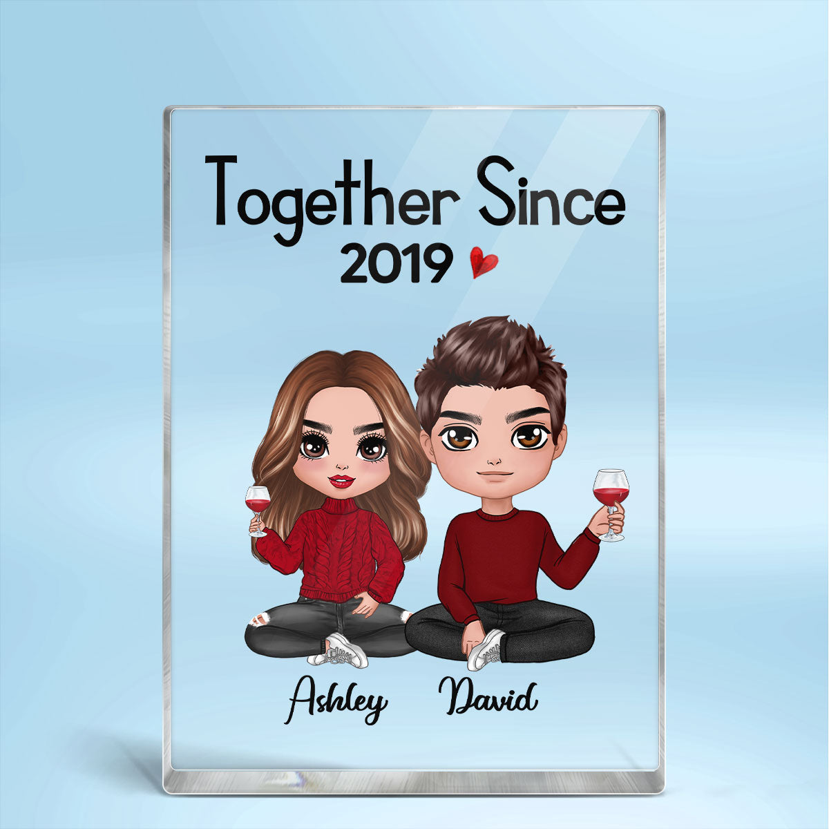 Doll Couple Sitting Gift For Him Gift For Her Personalized Vertical Rectangle Acrylic Block Plaque