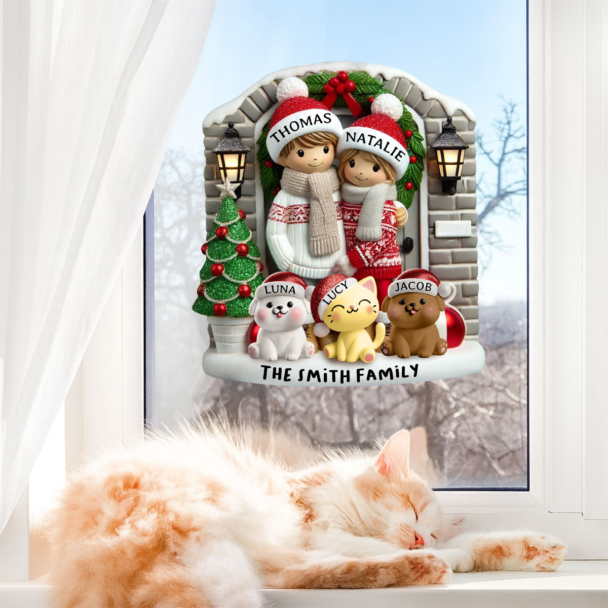 Personalized Farmhouse Couple Christmas Decal with Optional Pet Dog Cat, Christmas Gift for Him, Gift for Her