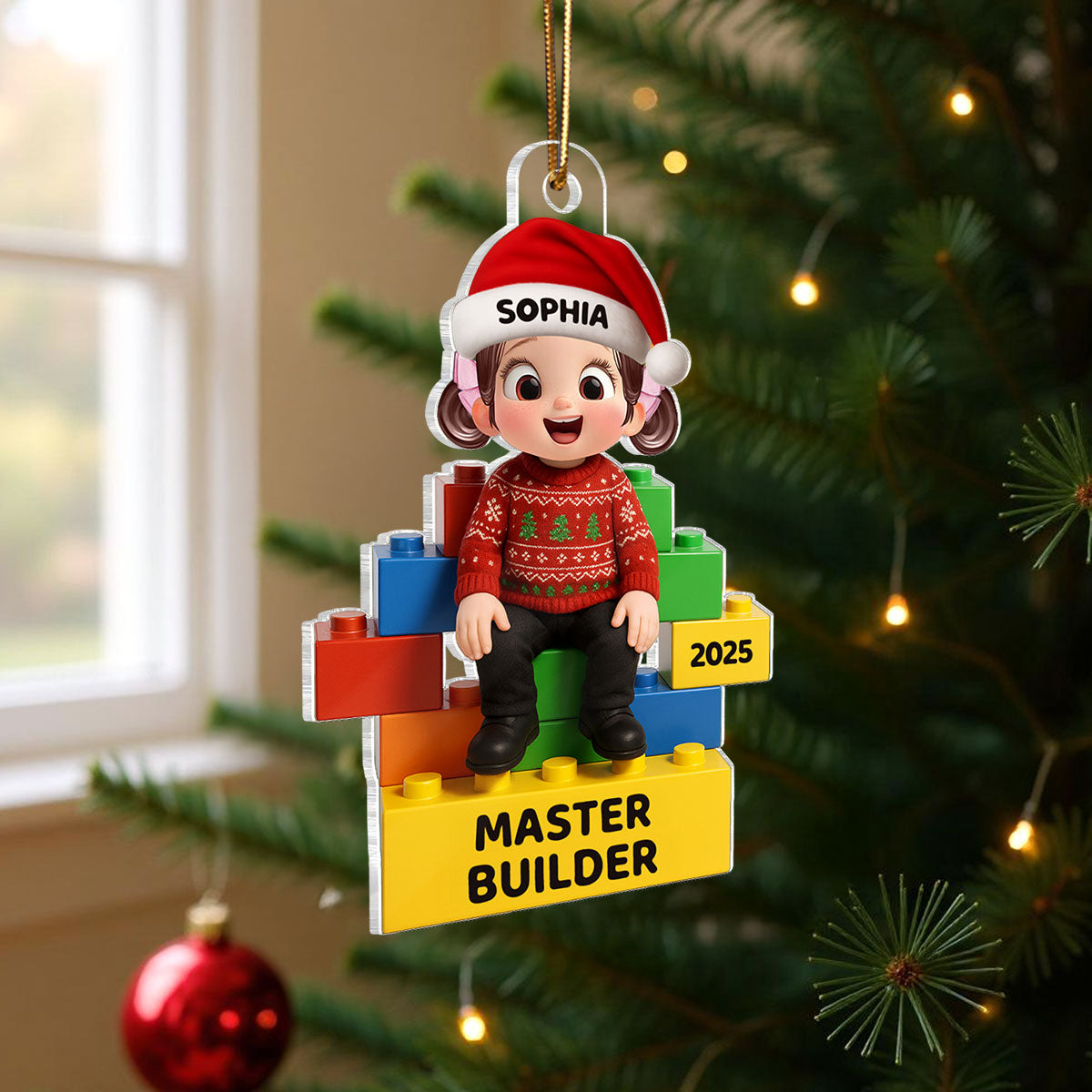 3D Effect Little Kid Master Builder Personalized Acrylic Car Hanger