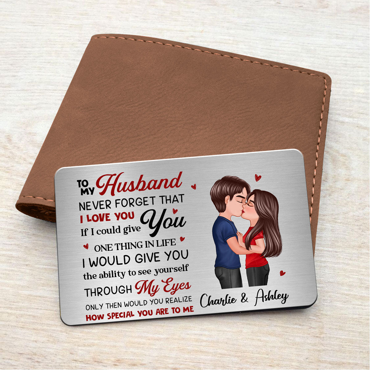 To My Husband Couple Couple Kissing Wallet Insert Personalized Metal Wallet Card