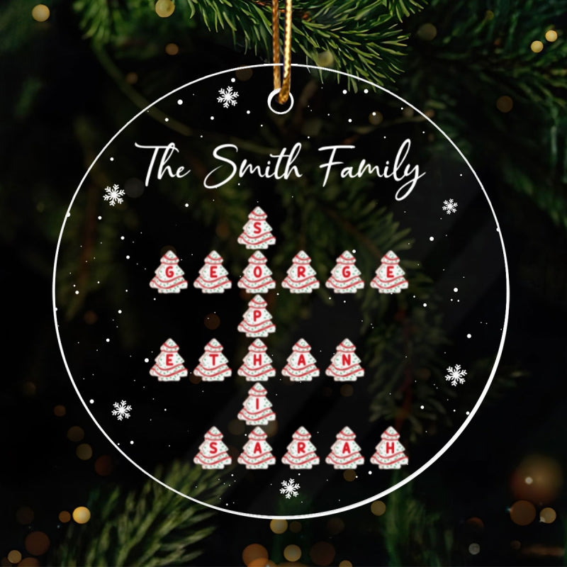 Family Christmas Tree Cake Crossword Puzzle Art Personalized Acrylic Ornament