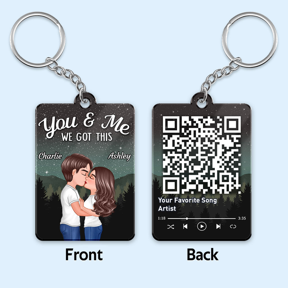 Couple Kissing Under Stars Sky Forest Favorite Song QR Code Personalized Acrylic Keychain