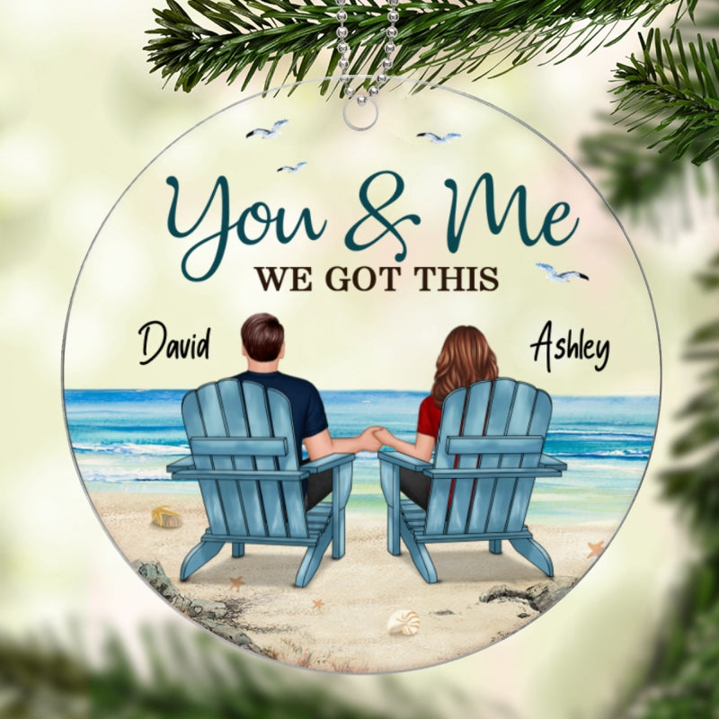 Back View Couple Sitting Beach Landscape Personalized Acrylic Ornament