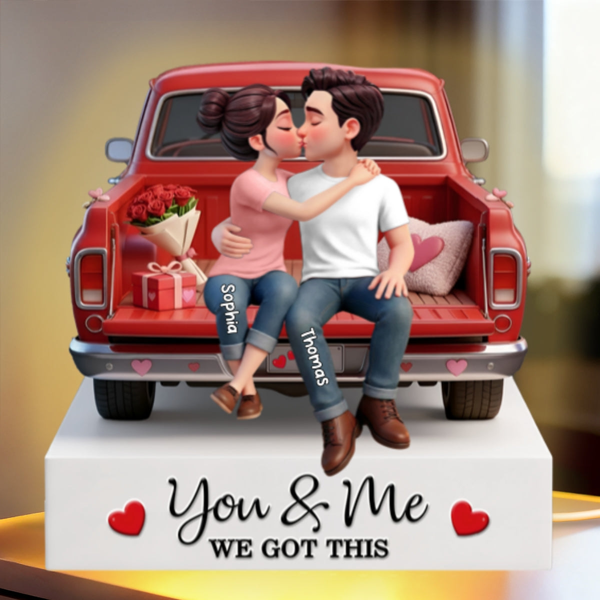 Eternal Love Couple Sitting Kissing Valentine Truck - Personalized Light Box - Valentine's Day Gift For Couple, For Him, For Her