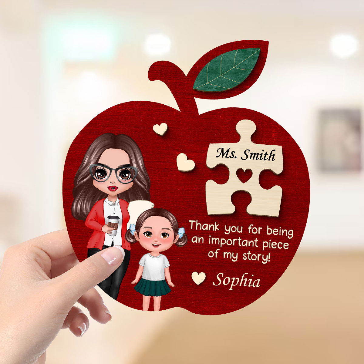 Teacher Apple Thanks For Being Piece Of My Story Personalized 2-Layer Wooden Plaque, Gift For Teacher, Appreciation Gift
