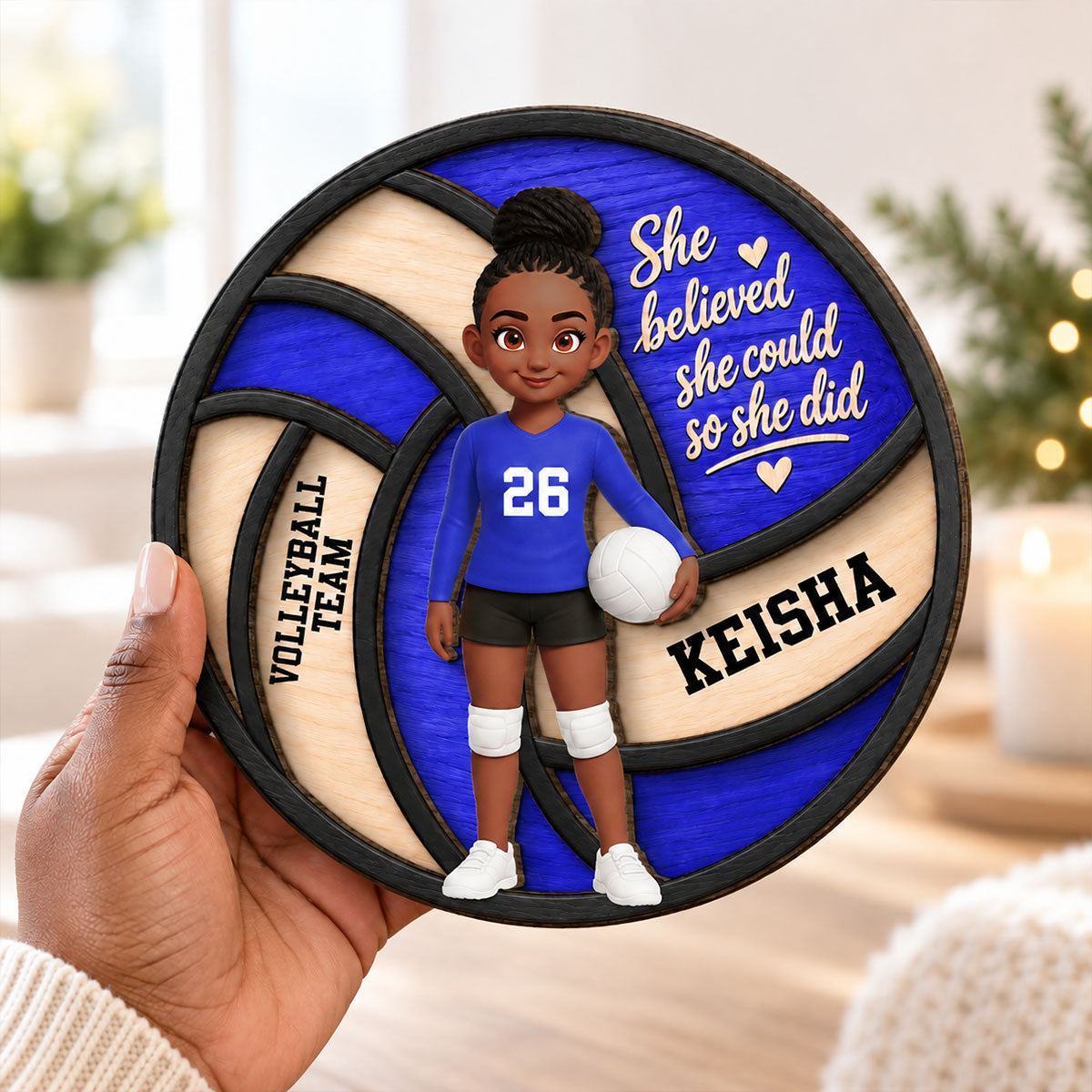 Proud Volleyball Player Custom Name And Number - Personalized 2-Layered Wooden Plaque - Christmas Gift For Teenagers, Volleyball Players, Daughter, Granddaughter, Son, Grandson