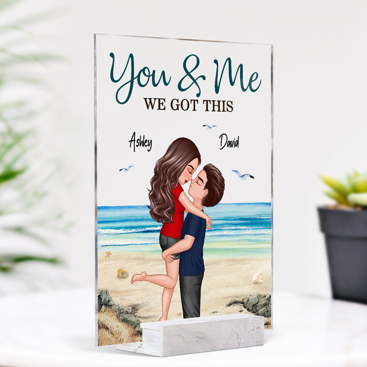 Doll Couple Hugging Kissing Beach Landscape Personalized Acrylic Plaque