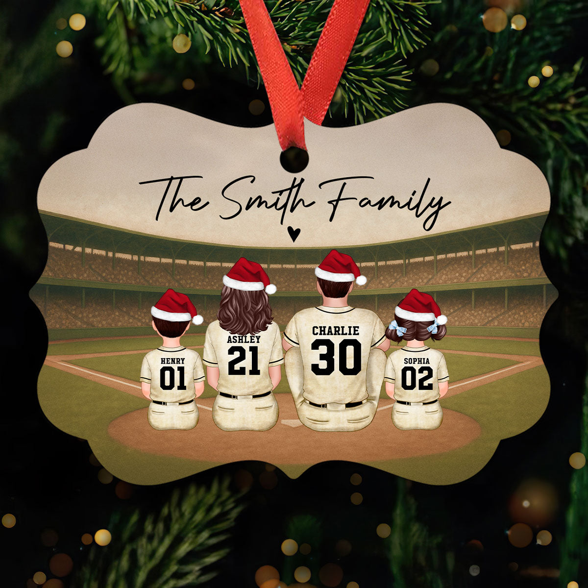 Retro Vintage Baseball Family Christmas Personalized Aluminum Ornament, Christmas in July