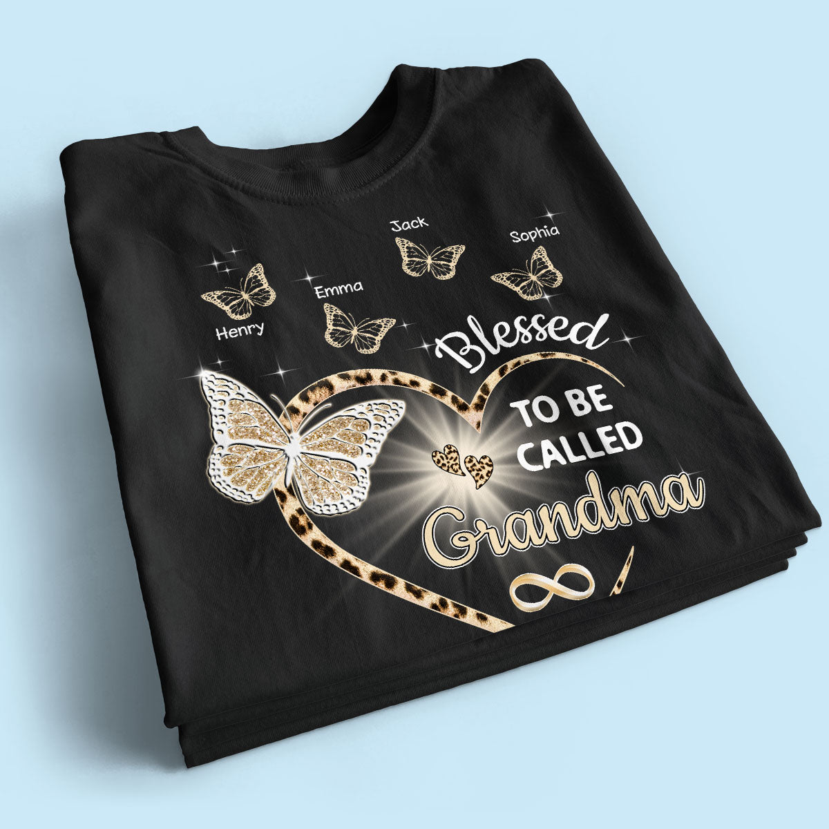 Heart Butterflies Grandma Leopard Personalized Shirt