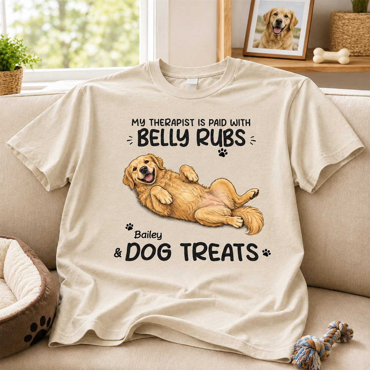 My Therapist Is Paid With Belly Rubs & Dog Treat Custom Dog Photo - Personalized Shirt - Funny Gift For Dog Lover