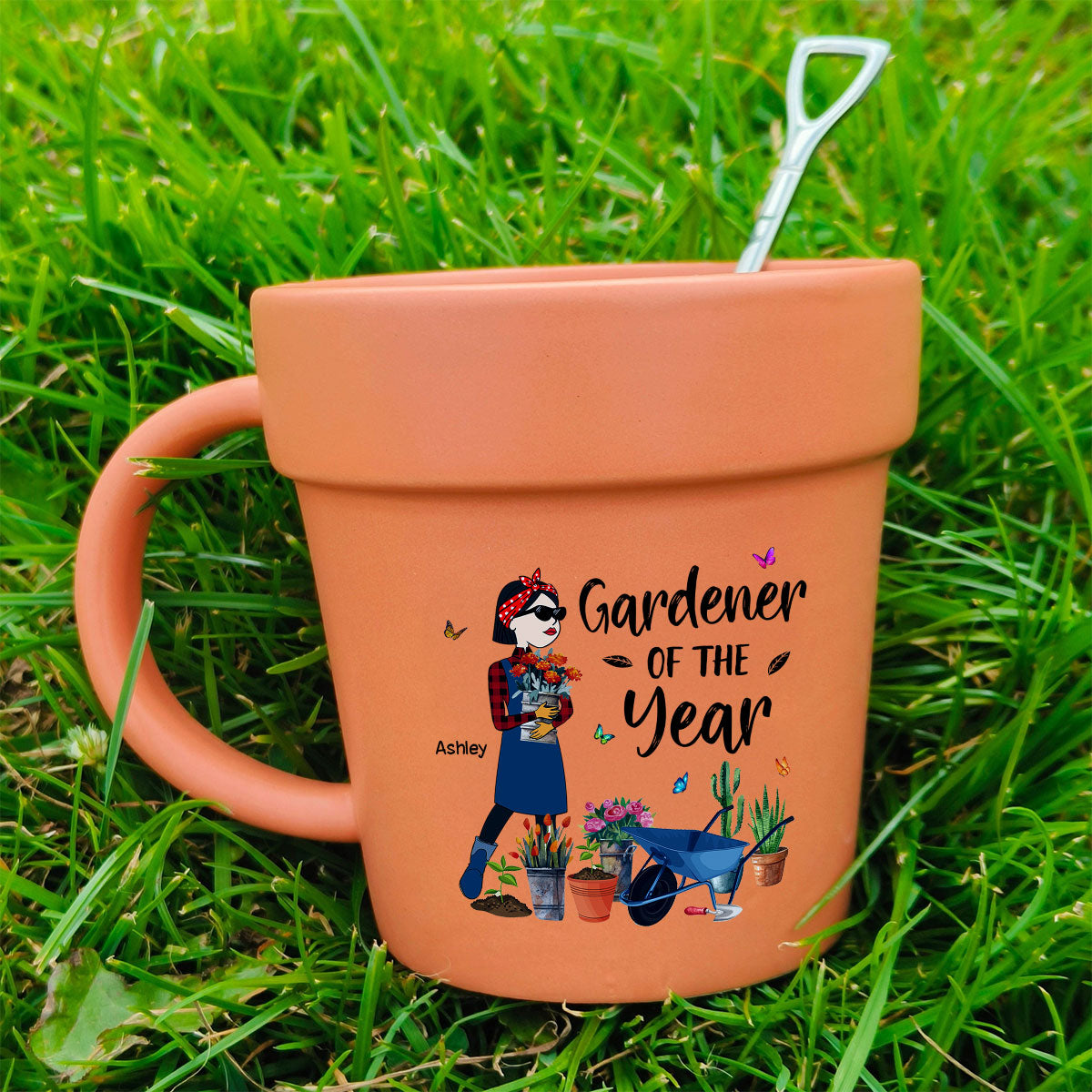 Gardener Of The Year Funny Cartoon Plant Lady Personalized Plant Pot Ceramic Mug