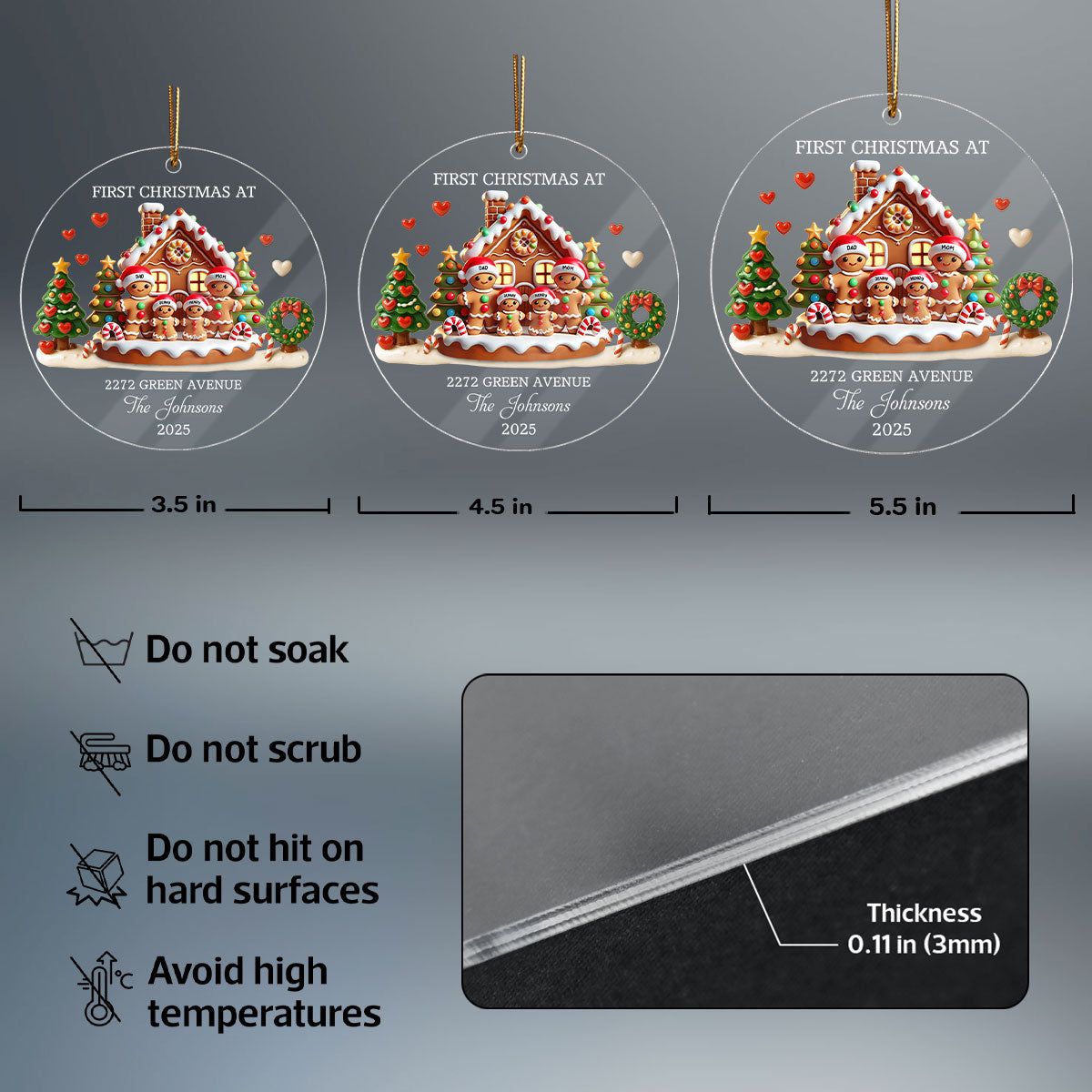 First Christmas New Home 3D Effect Gingerbread Family House - Personalized Acrylic Ornament