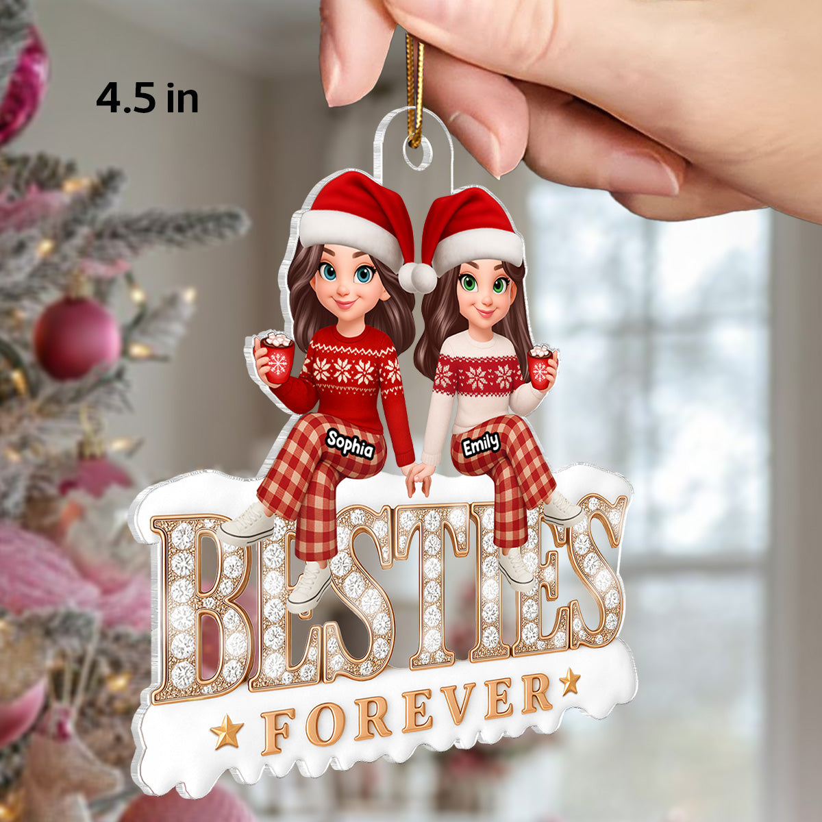[BUY 1 GET 1 FREE] 3D Shining Effect Besties Forever - Personalized Acrylic Ornament - Gift For Best Friends