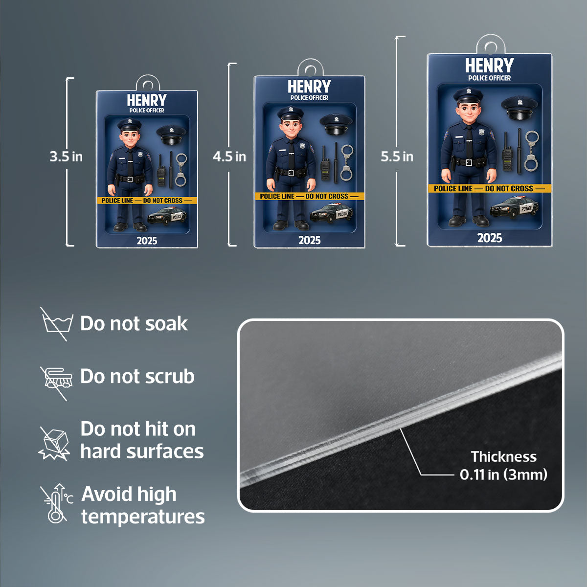 Police Officer Action Figure 3D Effect Personalized Acrylic Ornament - Special Gift For Police