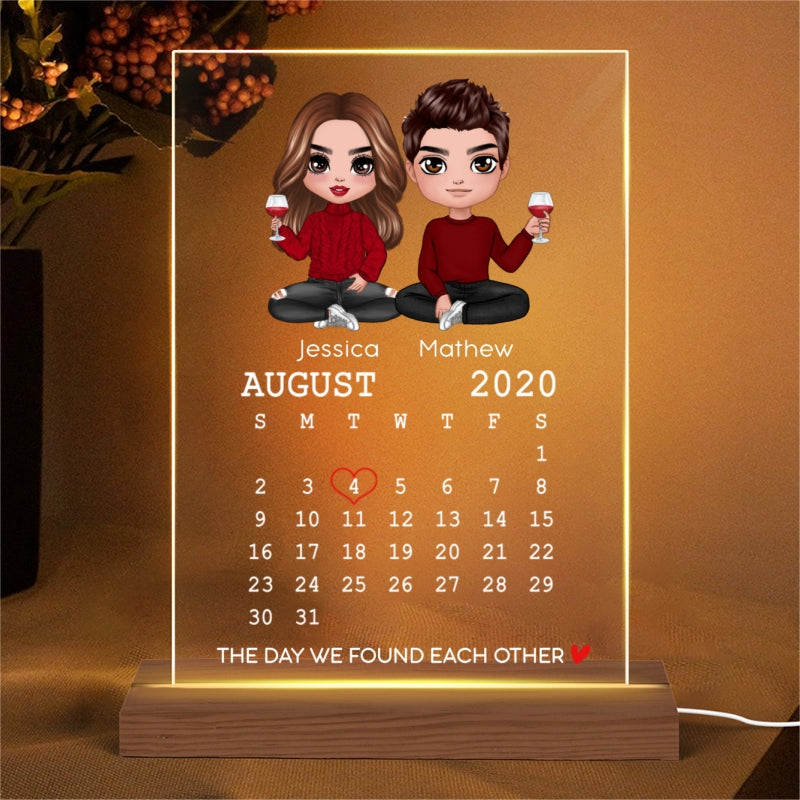 Doll Couple The Day We Calendar Personalized Acrylic Plaque With LED Night Light - Anniversary Gift For Couple - Gift For Him Gift For Her