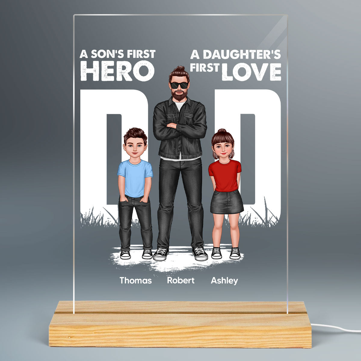 Dad Son First Hero Daughter First Love Standing Front View Personalized Rectangle Acrylic LED Night Light
