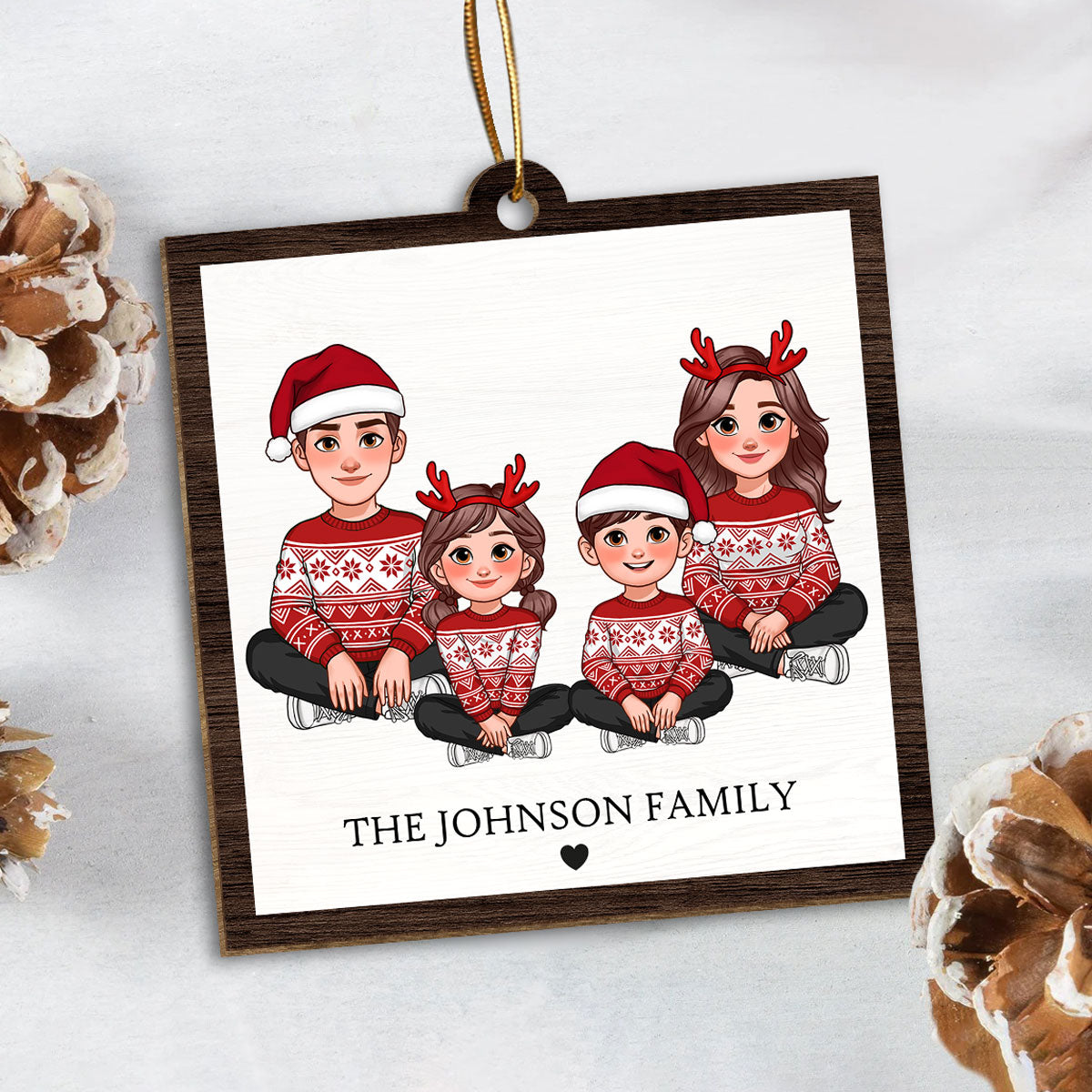 Animated Family Crossword Puzzle Art Personalized Double Sided Wooden Ornament