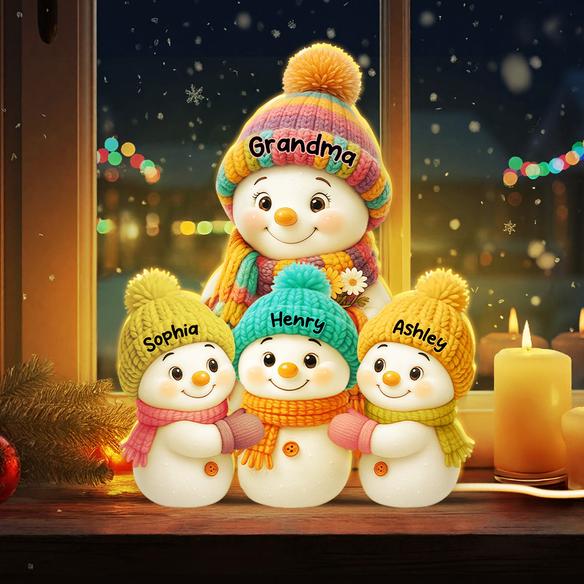 Snowman Grandma and Grandkids Personalized Light Box - Christmas Gift for Grandma