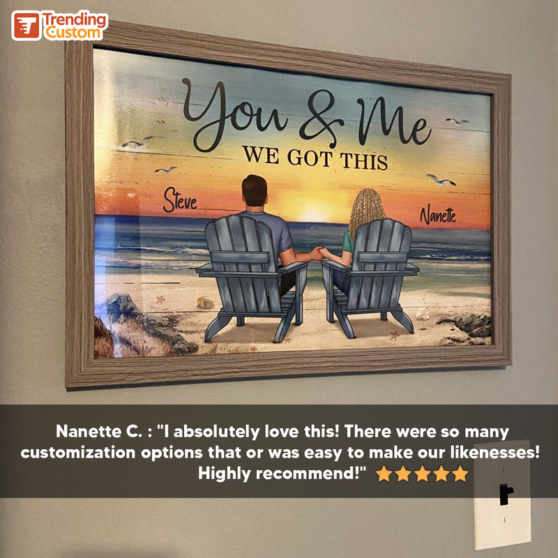 Couple Sitting Beach Landscape You & Me We Got This - Personalized Poster - Anniversary Gift For Him, Gift For Her