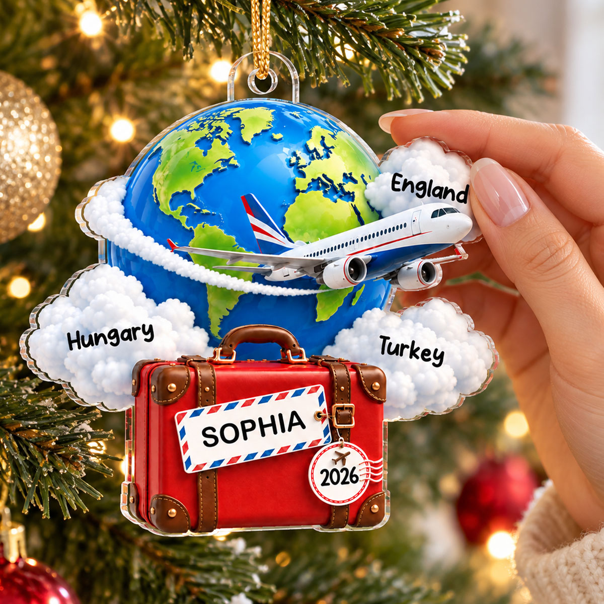Our Adventures Around the World 2D Flat - Personalized Acrylic Ornament - Custom Travel Memories Keepsake, Gift for Travel Lovers & Couples