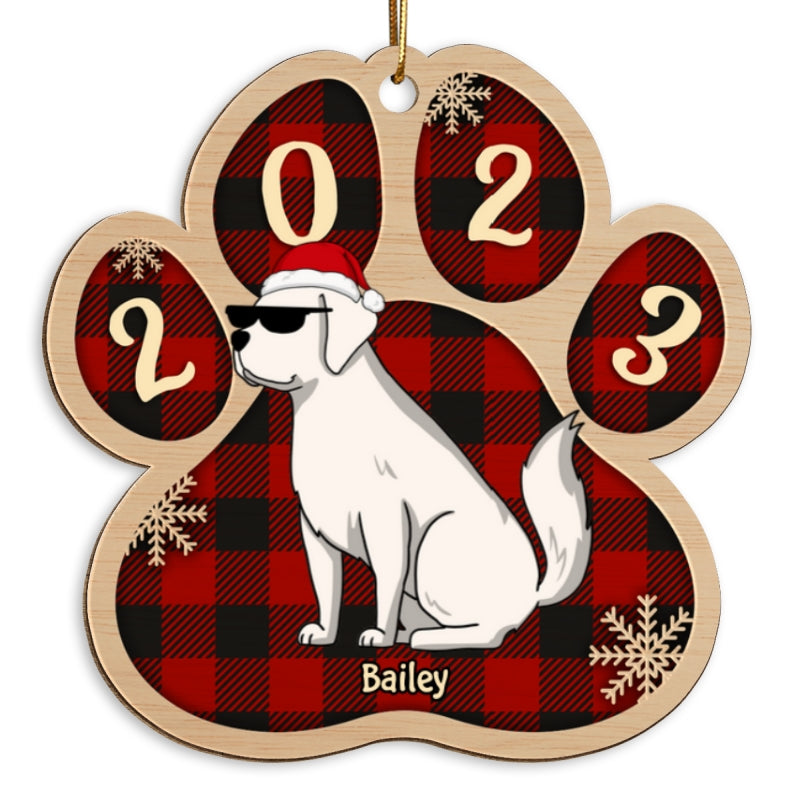 Checkered Paw Funny Dogs Cartoon Christmas Personalized Wooden Ornament