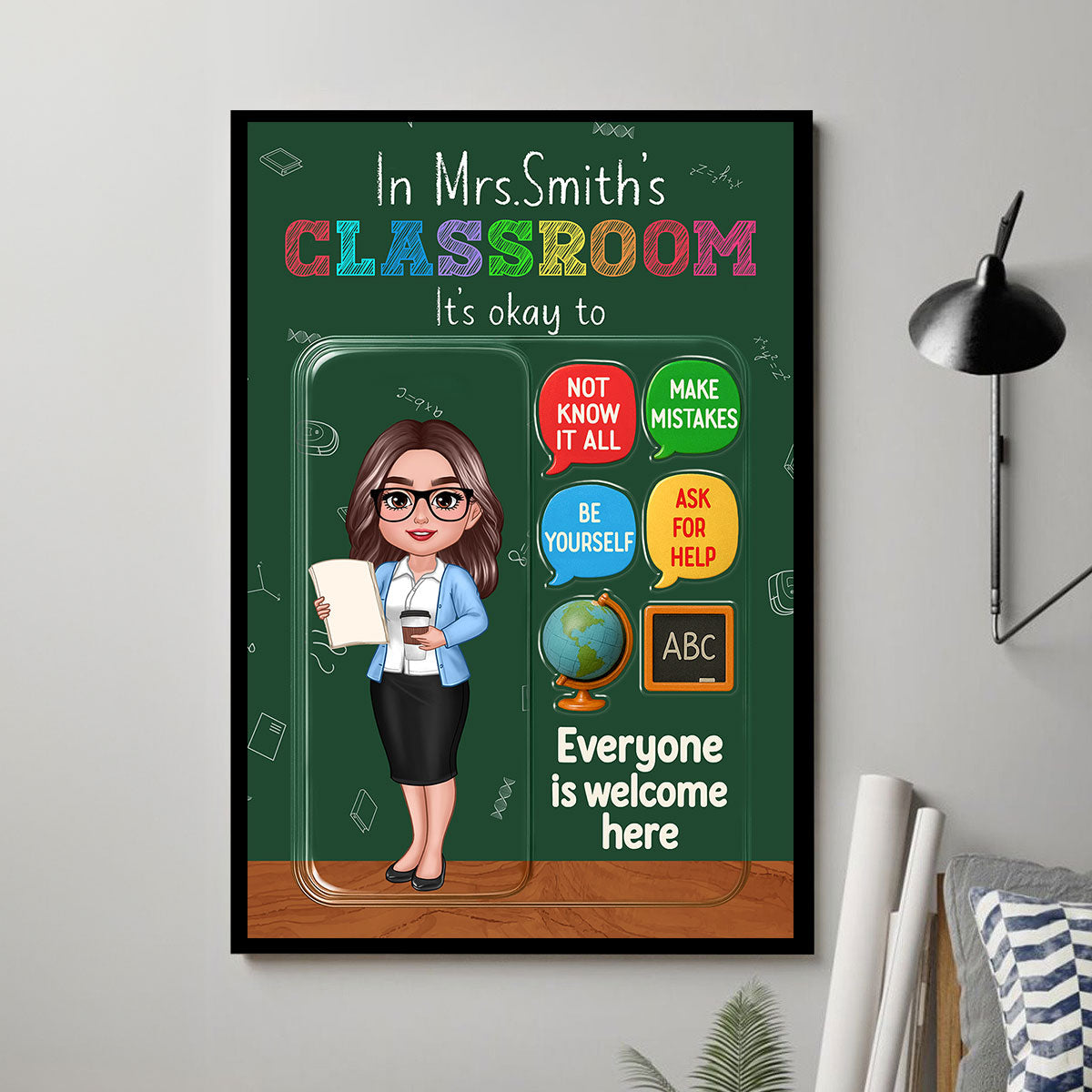 In Teacher Classroom 3D Effect Action Figure Personalized Poster, Back to School Gift for Teachers