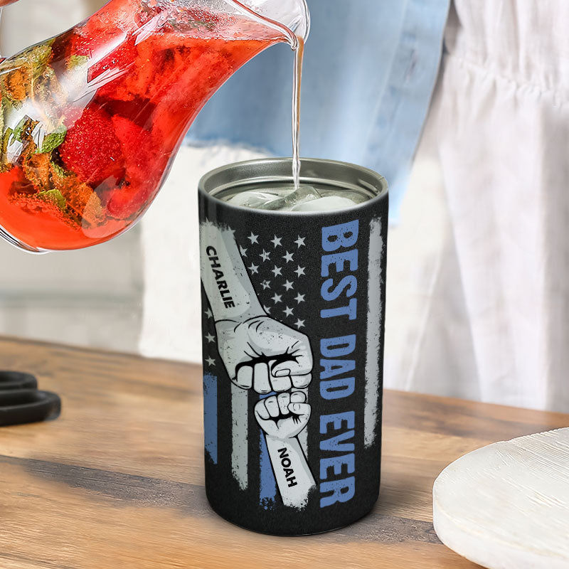 Nation Flag Best Dad Ever Fist Bump Personalized 4 In 1 Can Cooler, Coolest Father's Day Gift For Dad, For Grandpa, For Husband