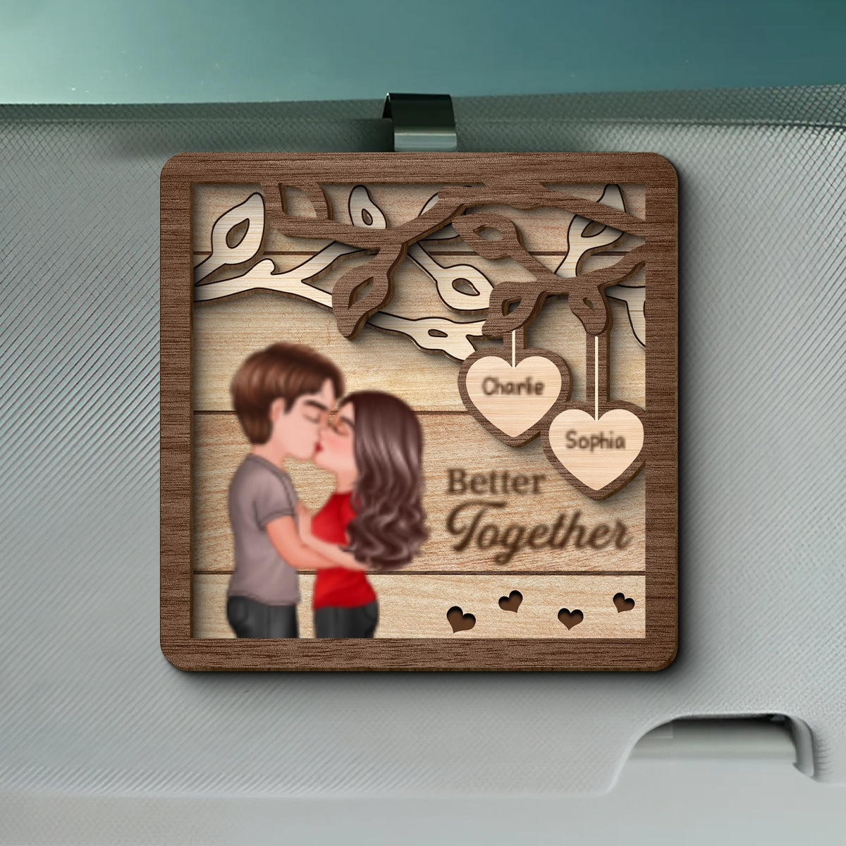 Couple Kissing Under Tree Personalized Car Visor Clip, Gift For Him, Gift For Her