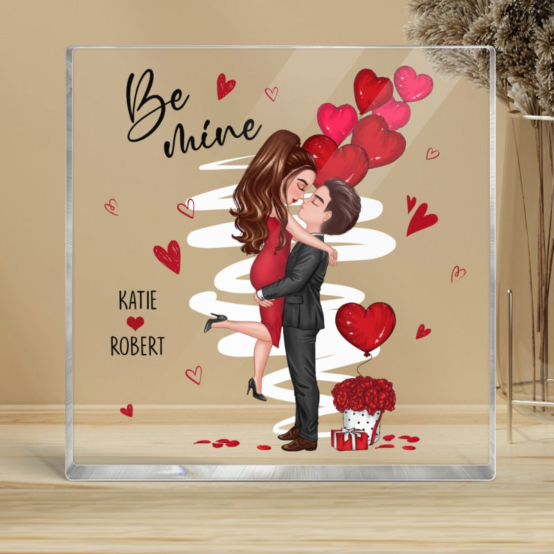 Be Mine Doll Couple Kissing Personalized Acrylic Block Plaque - Gift For Him Gift For Her