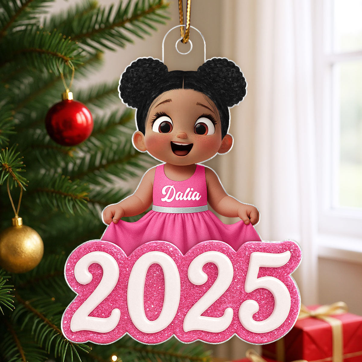 Cute Little Doll Girl 2025 - Personalized Acrylic Ornament - Christmas Gift for Kids, Grandkids