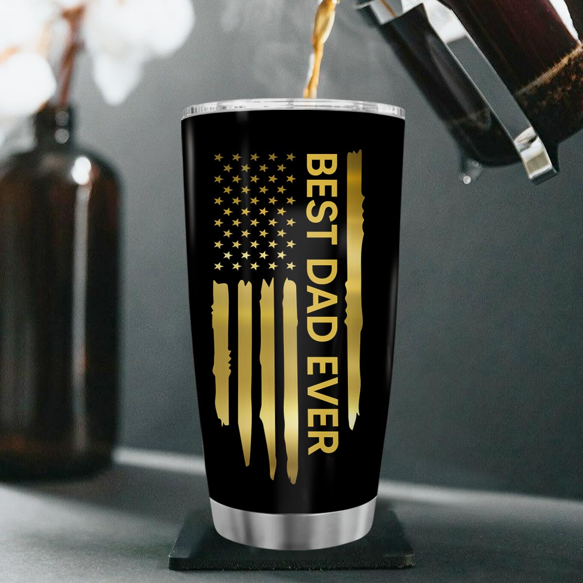 Best Dad Papa Grandpa Ever Fist Bump Outline Nation Flag Father‘s Day Gift For Husband Father Figures Personalized Tumbler