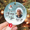 Always With You Memorial Snowy Robin Bird Photo Personalized Circle Ornament